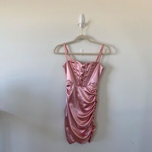 Lulu's Pink Satin Bodycon Dress w/ Corset Bodice size XS